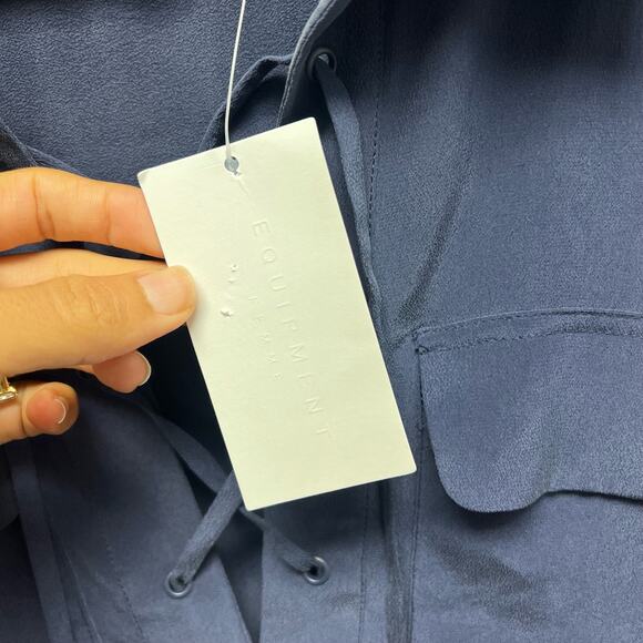 NWT Equipment Knox‎ Lace-Up Silk Shift Dress in Peacoat Women’s Size Small - Picture 6 of 11